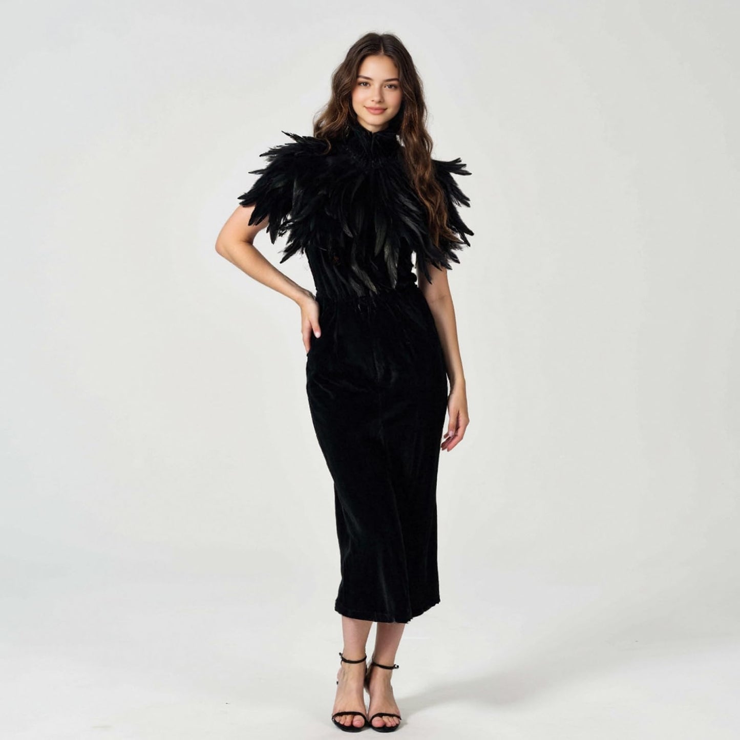 HOMELEX Black Witch Feather Collar Crow Shawl Costume Halloween Swan Wings Accessories Cape for Women