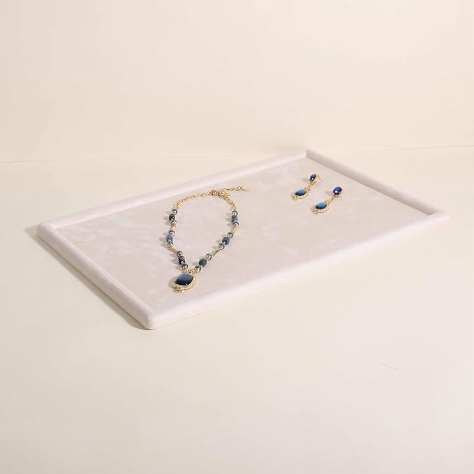 Rectangle Jewelry storage organizer plate, Velvet Jewerly display tray, Empty showcase tray for Necklace Bracelet Ring EarringãBeige-Large, 17.7 x 11.8 in ã