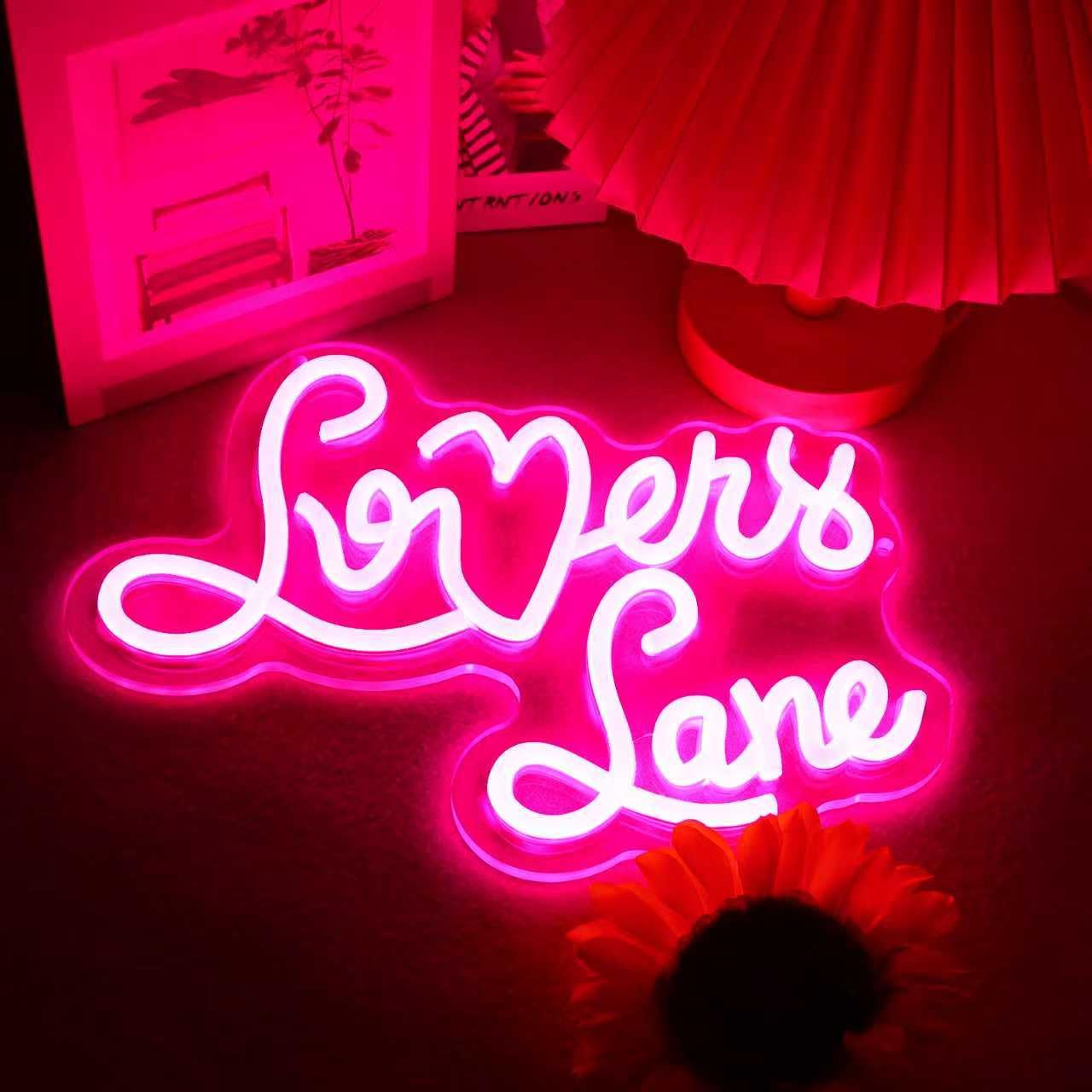 Lmnopqr Lovers Lane Street Sign Neon Sign Aesthetic Pink LED Night Light for Wall Decor, Dimmable USB for Bedroom, Wedding Party, Bar, Store, Valentine's Day Gift for Girlfriend or Wife