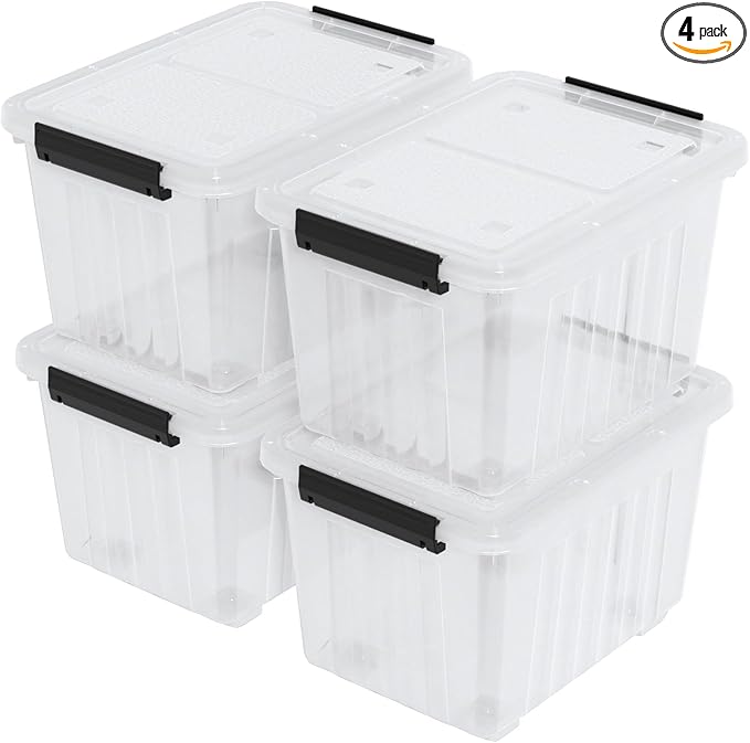 Readsky 30 Quart Clear Plastic Storage Bin with Lid and Wheels, Clear Totes Storage, 4 Packs