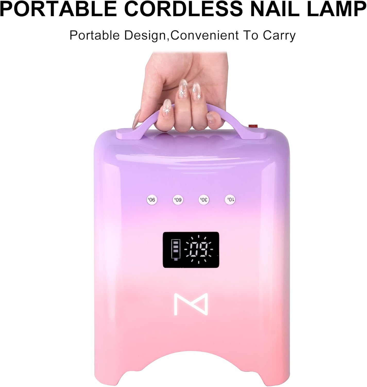 M - NEO Cordless & Rechargeable Nail Curing Lamp 78W with 4 LCD Time Display Timer, Auto Sensor, and Spacious Interior for All Hand Sizes and Nail Lengths (Gold)