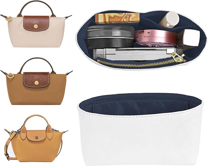 Upgraded Dupont Paper Mini Organizer Insert for Longchamp XS Bag wihte Zipper Purse Insert (Dupont Paper,Blue)