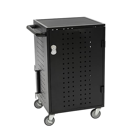 Pearington 30 Device Charging Cart with Electric Key Card Lock, Charger Organization, Cable Management, Laptop-Chromebook Charging Mobile Storage Station, Black
