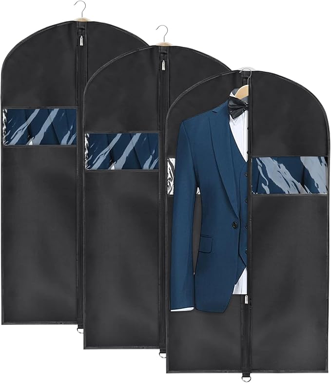 Univivi Garment Bag Suit Bag for Storage and Travel 43 inches, Lightweight Study Full Zipper Washable Suit Cover for Dresses, Suits, Coats, Set of 3