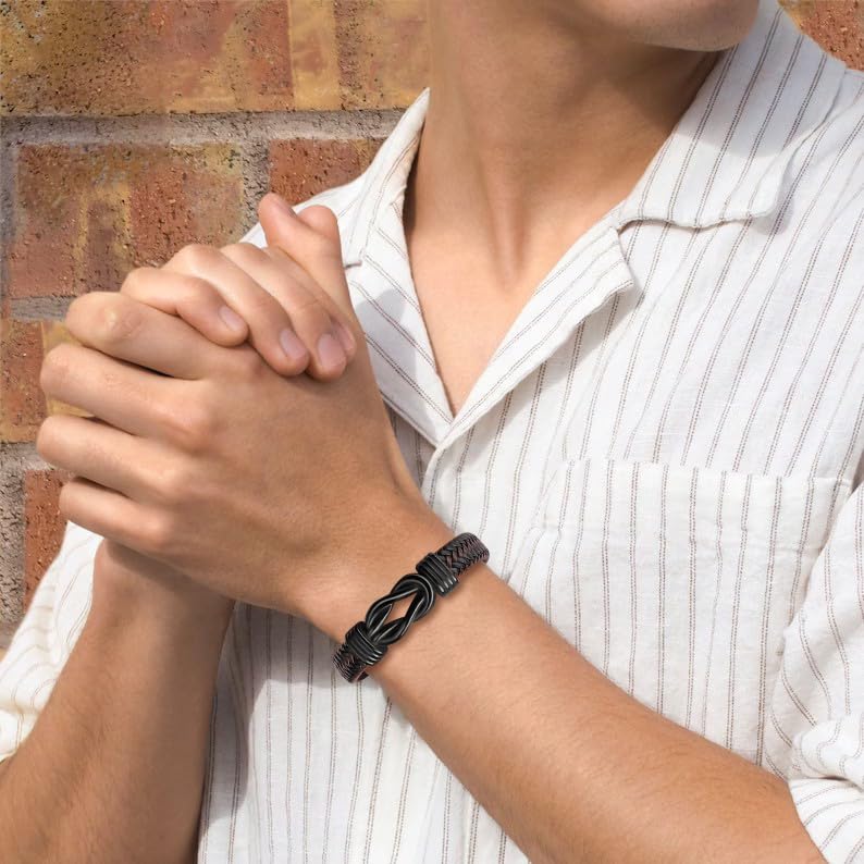 JoycuFF Anniversary Birthday Gifts for Husband Him from Wife Men Bracelets Romantic Gifts Infinity Braided Leather Bracelets Fathers Day Christmas Gifts for Husband