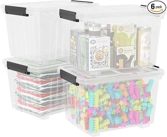 30 Quart Clear Storage Latch Bin with Lids, Clear Storage Totes with Lid, 4-Pack