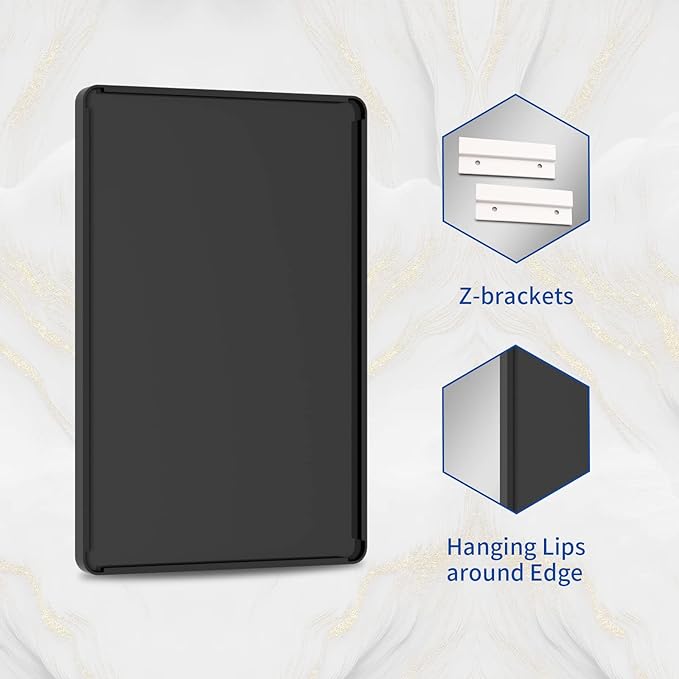 WEER Black Bathroom Mirror for Wall, 60X40 Inch Matte Black Mirror, Rectangular Black Metal Framed Vanity Mirror with Tempered Glass, Rounded Corner, Anti-Rust (Horizontal/Vertical)