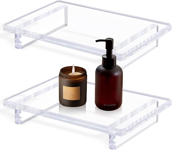 Acrylic Bathroom Counter Tray : 2-Pack Clear Acrylic Sink&Countertop Pedestal Tray Set â Multi-Purpose Waterproof Counter Organizer, Soap Holder & Plant Display Base (Large 9 x 5.9 x 1.5 inches)