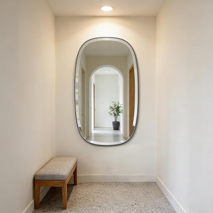 POZINO Rectangle Beveled Mirror, 24"x40" Modern Vanity Mirror with Stainless Steel Frame, Modern Oblong Wall Mirrors for Living Room Bathroom Bedroom Entryway, Hangs Horizontal Or Vertical 