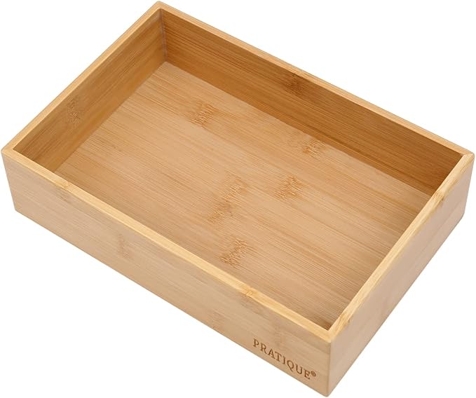 Bamboo Drawer Organizer - Kitchen Utensil Organizer Silverware Tray Cutlery Holderï¼Office Desk Supplies and Accessories (8.9x5.9x2.6 inch)