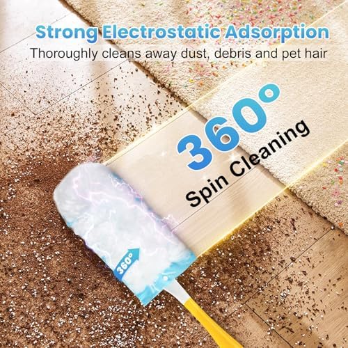40 Pack Duster Refill for Swiffer® Duster, 360°Heavy Duty Duster Refills Kit, Strong Electrostatic Adsorption Technology, Suitable for Furniture, Curtains, Offices and Other Scenes with 1 Short Handle
