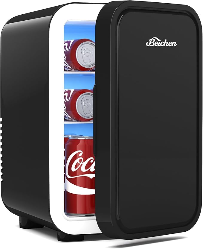 Mini Fridge,6 Liter / 8 Can Small Fridge for Bedroom, Car, Office & Dorm, AC100-120 V/DC 12 V Portable Thermoelectric Cooler & Warmer for Skincare, Food, Drinks,Black 