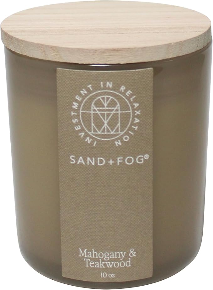 Sand + Fog Scented Candle - Mahogany & Teakwood â Additional Scents and Sizes â 100% Cotton Lead-Free Wick - Luxury Air Freshening Jar Candles - Perfect Home Decor â 10oz