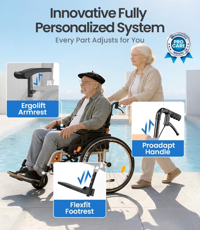 VOCIC Ultra Lightweight Wheelchair for Adults, 23lb Frame Portable Foldable Self-Propelled Wheelchairs for Seniors with Quick Release Wheels, Swing-Away Footrests,Flip-Back Arm, 300 lbs Red
