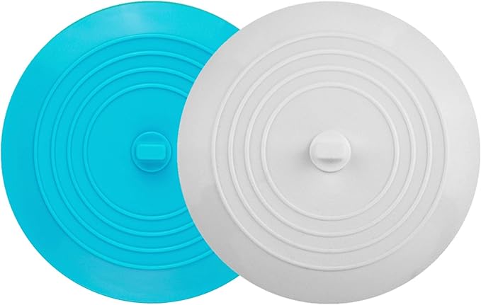 tifanso 2 Pack 6â Bathtub Tub Drain Cover Stopper, Large Silicone Suction Bathroom Drain Plug Hair Stopper, Bathroom Accessories for Kitchen and Laundry (White/Aqua)