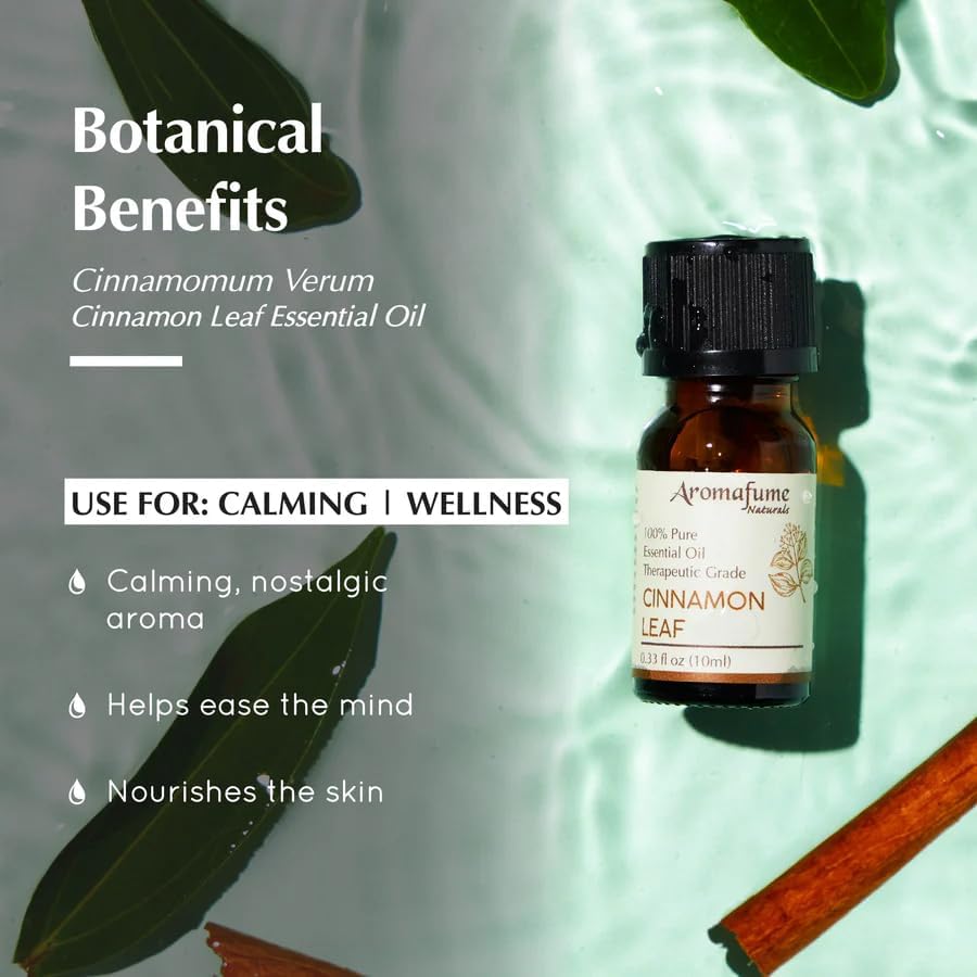 AROMAFUME Cinnamon Leaf Essential Oil - 100% Natural, Therapeutic Grade Essential Oils - Pure, Warming Aromatherapy Oil for Home Diffusers - Gifts for Her - 10ml