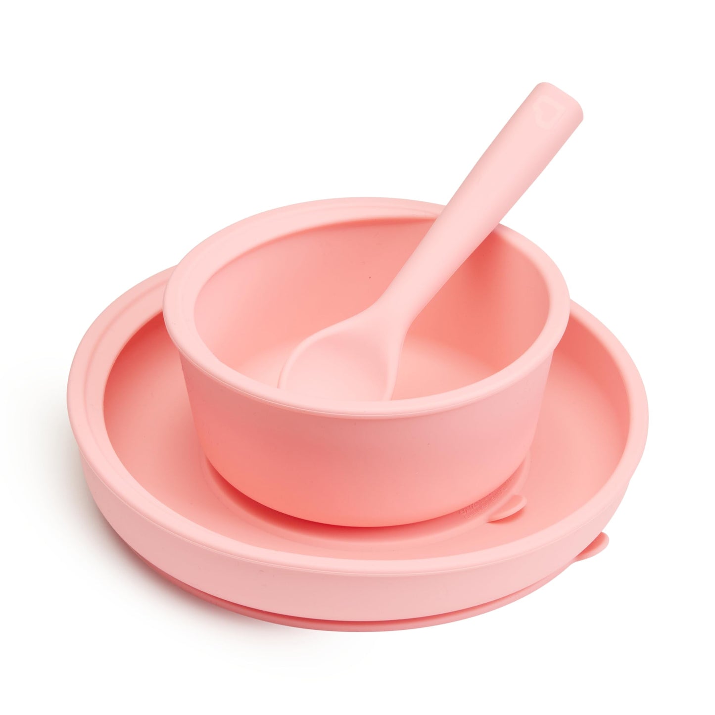 Munchkin Silicone Baby Feeding Set, Toddler Suction Bowl, Plate and Spoon, Baby Led Weaning and Infant Self Feeding, Câest Silicone! Mealtime Set, 4 Months and Up, BPA Free, Coral