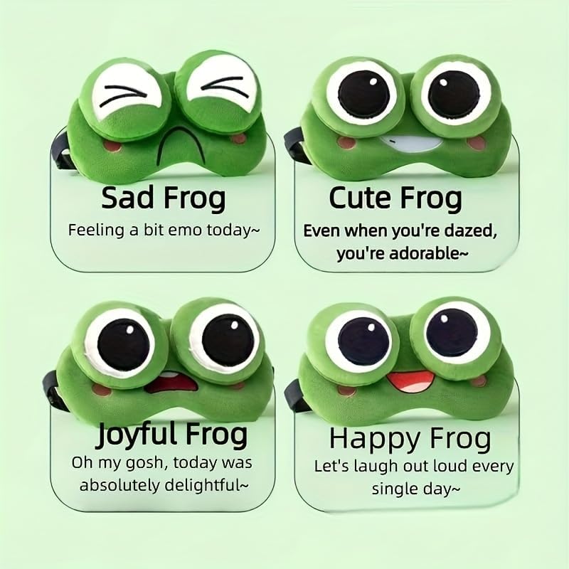 Style 02 Cute Frog Plush Sleep Eye Mask, 4D Cartoon Funny Eye Cover with Adjustable Strap, Soft Blindfold for Travel, Nap, Gift for Women Men