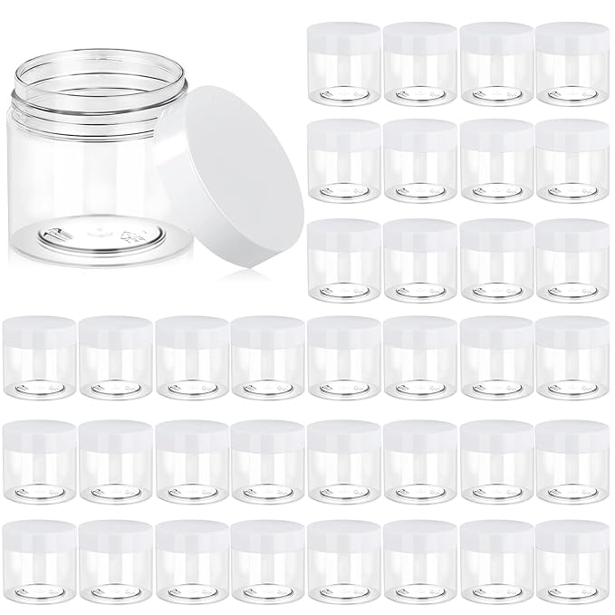 Eternal Moment 36 Pack 6 OZ Plastic Jars Round Clear Cosmetic Container Jars with White Lids, Perfect for Lotion, Slimeï¼Cream, Ointments, Makeup, Eye Shadow, Samples, Pot, Travel Storage