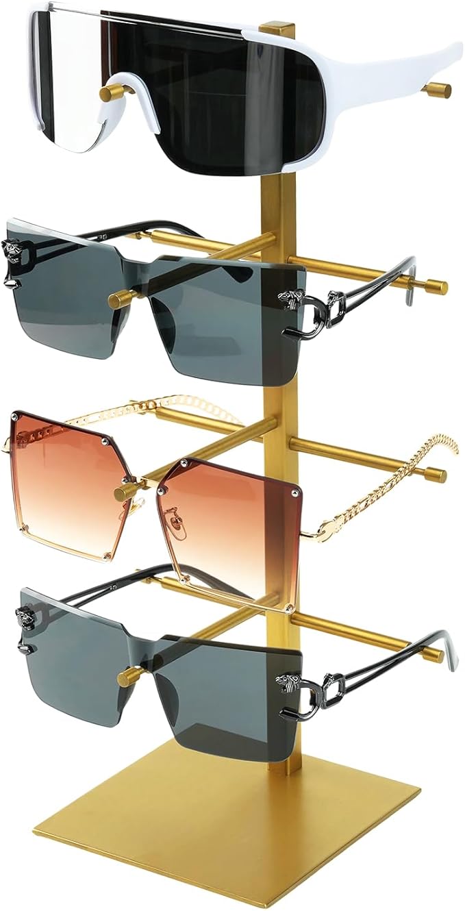 4-Tier Sunglasses Organizer, Sunglass Display Stand, Titanium Brushed Eyeglass Holder Stand, Gold Sunglasses Rack for Homes, Offices, Boutique Shopsï¼PATENT PENDING