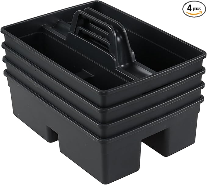 4-Pack Plastic Cleaning Caddy with Handle, Cleaning Caddy Tote, Grey, 15.19" x 10.78" x 4.52"