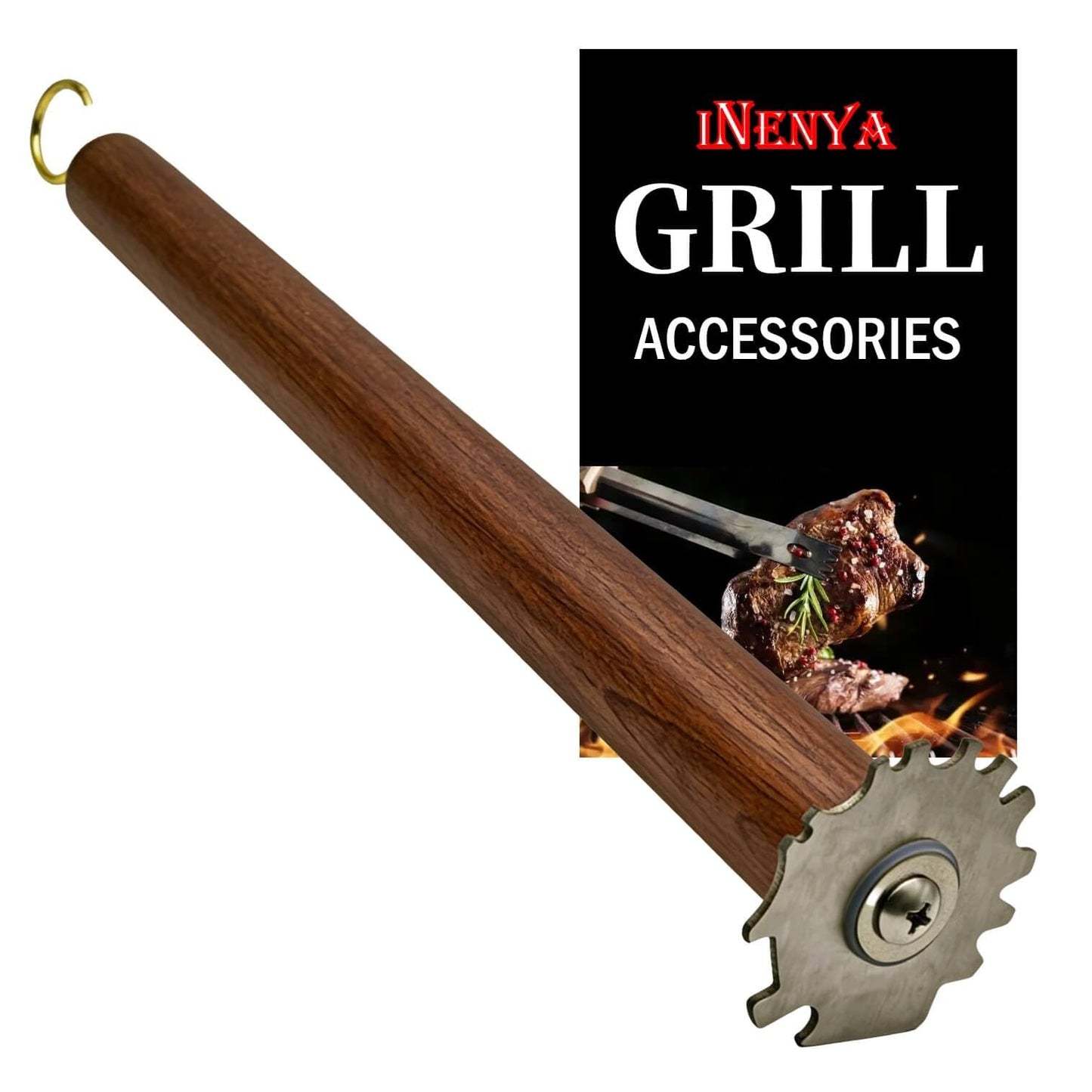 iNenya Grill Brush and Scraper for Barbecue â Safe Bristle Free Stainless Steel BBQ Cleaner with Heavy Duty Scrubber Pad, Grill Accessories Steel Wool Scrubbers for Porcelain Gas Charcoal Grill