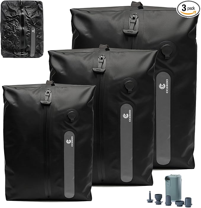 Travel Vacuum Storage Bags with Pump, 3 Pcs IP68 Reusable Extra Large Vacuum Storage Bags, Space Saver Vacuum for Clothes, Blanket, comforter, Storage Bag, Fits 20-28 Inch Suitcase