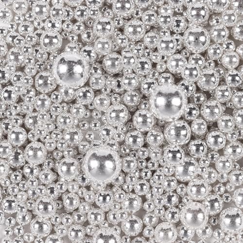 Pearls for Cake Decorating, Silver Pearl Sprinkles, Silver Metallic Sprinkles for Cake Decoration, Perfect for Cupcakes, Macaron, Cookies, Waffles, and Ice Cream Topping.120g(4.23oz)