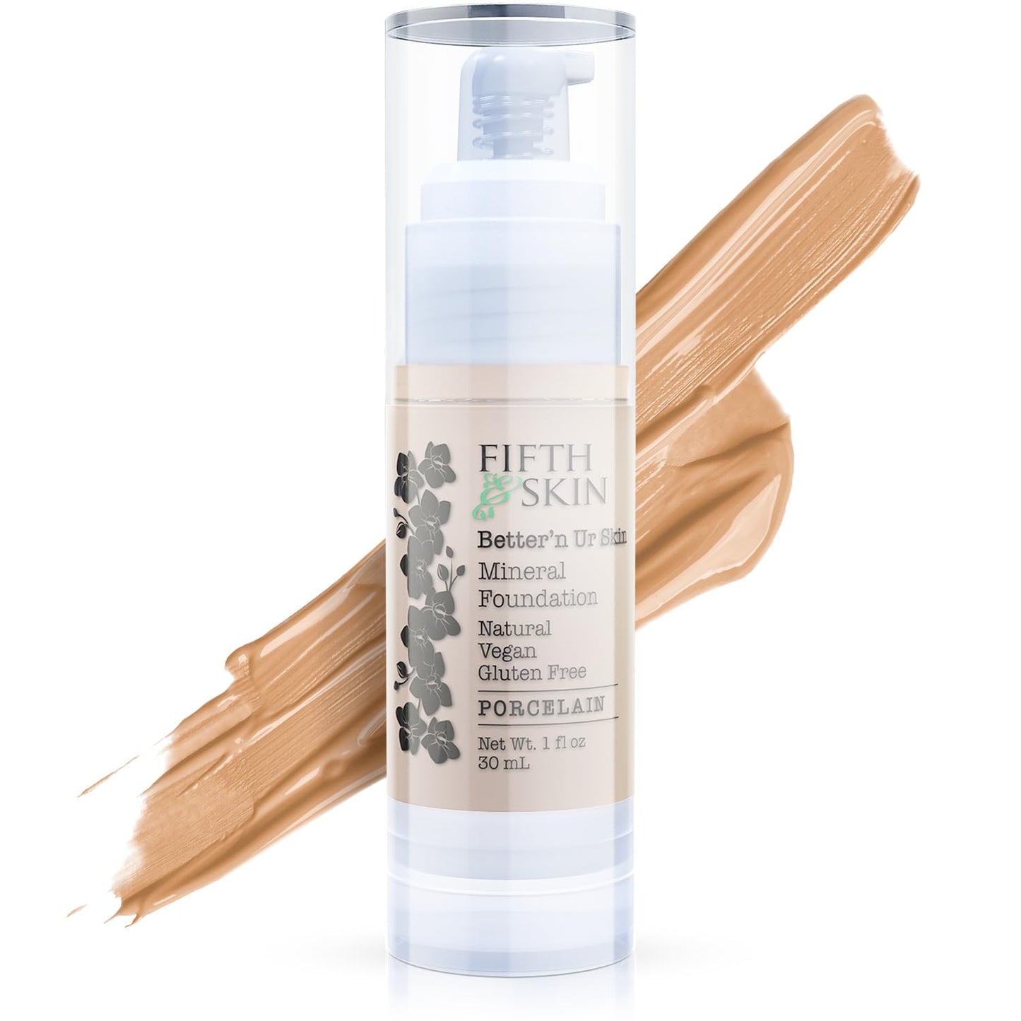 Fifth & Skin: Betterân Ur Skin Liquid Foundation (PORCELAIN) - Natural, Organic, Vegan, Cruelty-Free - Gluten-Free Beauty with Buildable Coverage and Palm-Free Luxury - 1 oz