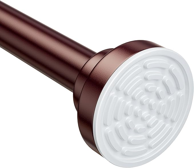 Ausemku Shower Curtain Rod Tension - 32-80 Inch Never Rust Non-Slip Spring Tension Curtain Rod No Drilling Stainless Steel Curtain Rod Use Bathroom Kitchenï¼Brownï¼