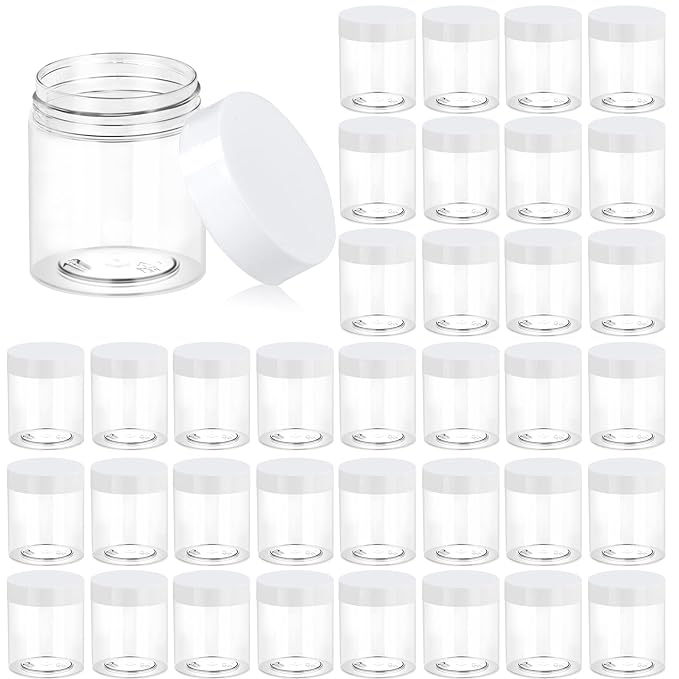 Eternal Moment 36 Pack 3 OZ Plastic Jars Round Clear Cosmetic Container Jars with White Lids, Perfect for Lotion, Slimeï¼Cream, Ointments, Makeup, Eye Shadow, Samples, Pot, Travel Storage