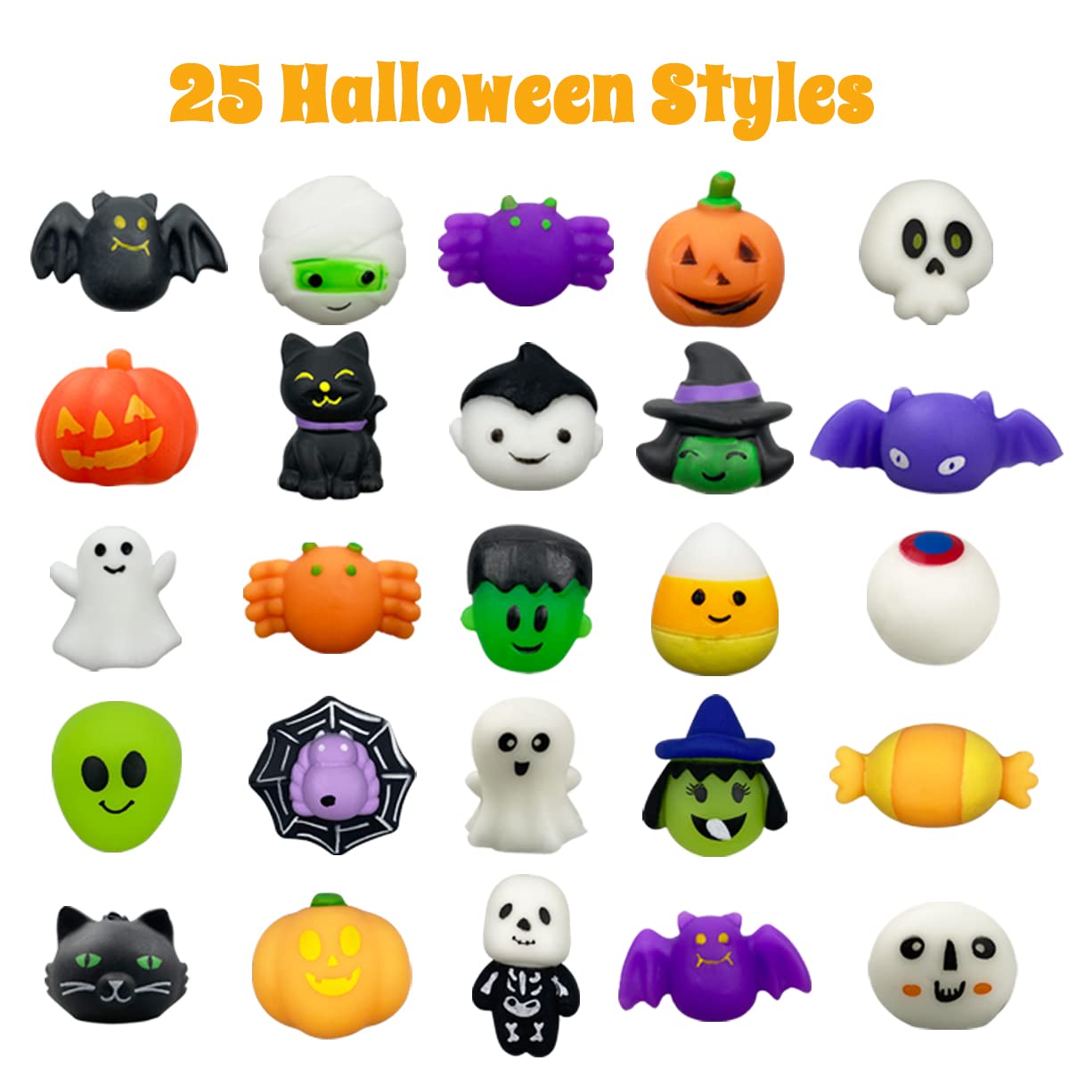 Anditoy 100 PCS Halloween Mochi Squishy Toys Squishies for Kids Girls Boys Halloween Party Favors Halloween Treat Bags Gifts