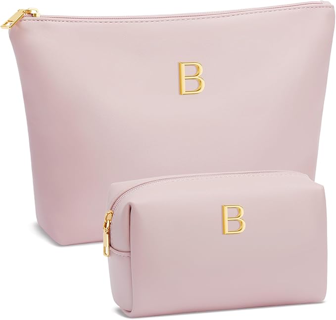 Valentine's Day Gifts for Women Girlfriend Initial Makeup Bag for Teen Girls Personalized Gifts for Friend Teacher Mom Wife Cosmetic Travel Toiletry Bag(Pink,B)