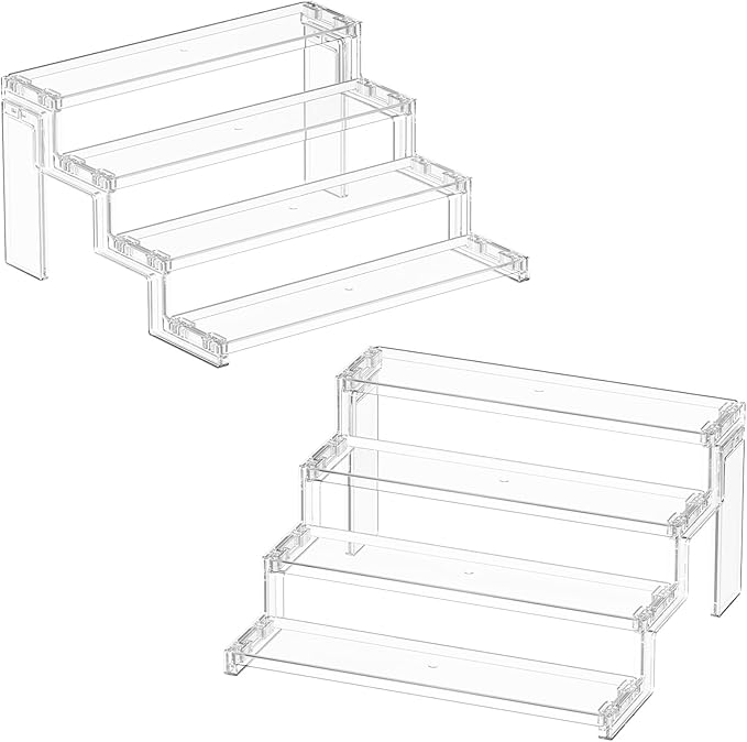 Lifewit 12 Inch Cupcake Stand, 4 Tier Plastic Perfume Cologne Organizer,Display Riser Shelf for Makeup, Cosmetic Vanity Storage, Figurine Holder, Bathroom, Bedroom, Room Decor, Clear, 2 Pcs