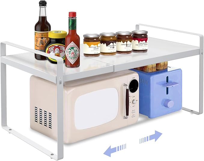 Expandable Cabinet Shelf Organizer Rack 9 inch, Pantry Organizer Lengthen from 14â to 25â ï¼ Large Kitchen Cabinet Storage Shelf Rackï¼ Storage Organizer whiteï¼Spice Rack Expandable Shelves,