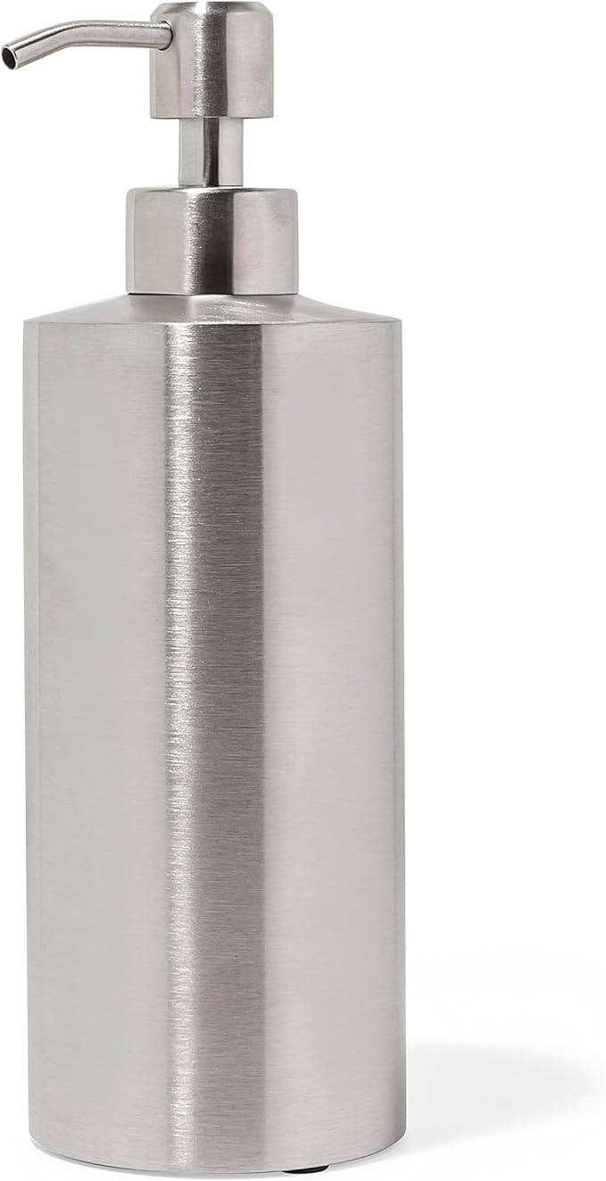 Silver Soap Dispenser for Kitchen & Bathroom â 15 oz Refillable Resin Pump Bottle for Dish Soap, Hand Soap, Shampoo, Conditioner â Modern Countertop Dispenser with Non-Slip Protective Pads
