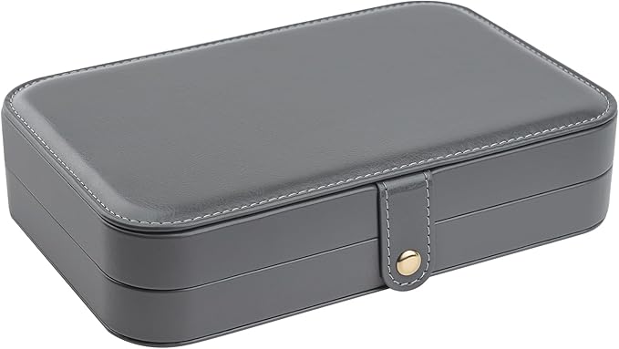 2-Layer Travel Jewelry Box for Women, Portable Jewelry Organizer with Mirror & Removable Dividers, PU Leather Jewelry Case â Gift for Wife, Mom, Girlfriend (Gray White)