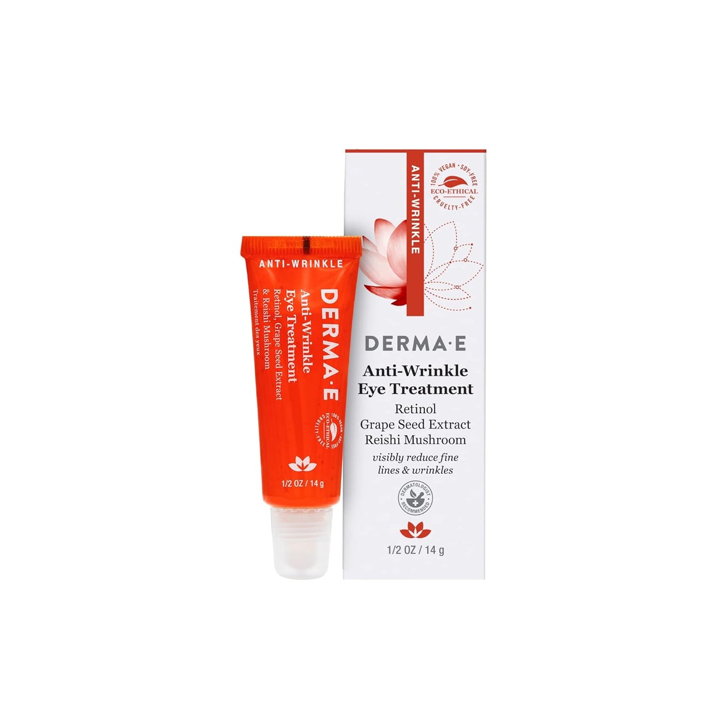 Derma E Anti-Wrinkle Eye Treatment â Anti-Aging Eye Cream with Retinol, Grape Seed Extract and Reishi Mushroom â Hydrating Eye Serum for Under Eye and Eyelids, 1/2 oz