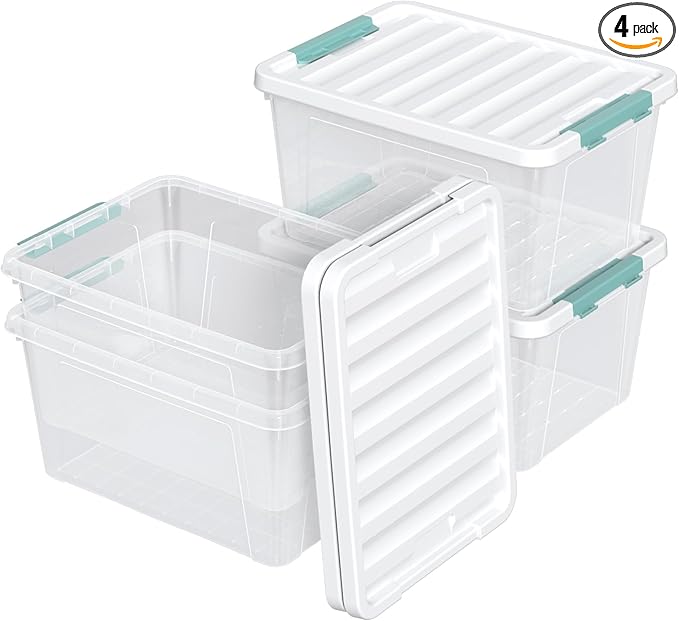 4-pack 35 Quarts Latching Storage Boxes, Large Clear Plastic Storage Tote Bins with Lids