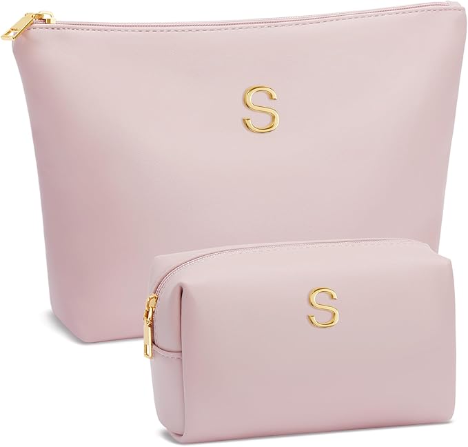 Valentine's Day Gifts for Women Girlfriend Initial Makeup Bag for Teen Girls Personalized Gifts for Friend Teacher Mom Wife Cosmetic Travel Toiletry Bag(Pink,S)