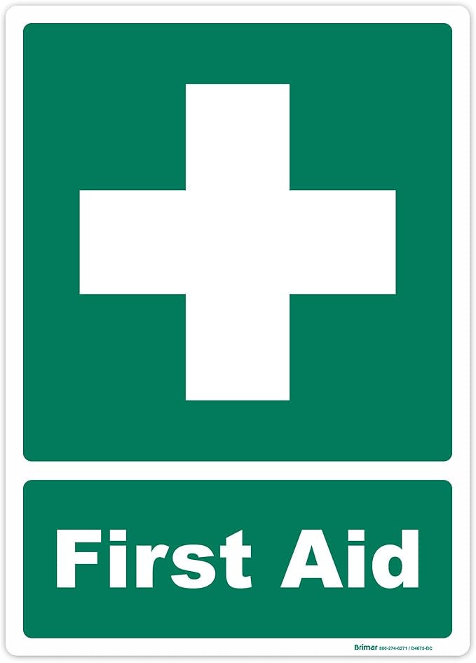 Brimar - 10" x 14" - First Aid Sign - 3.5 Mil InfiniStick⢠Vinyl Label - Easy Installation - Versatile Application