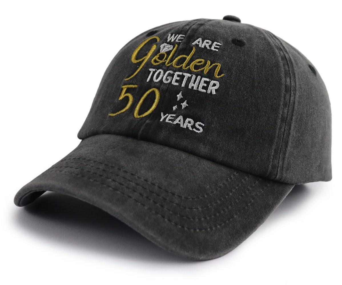 50th Wedding for Couple, Funny Adjustable Marriage 50 Years Baseball Cap for Men Women, 50th Wedding Decorations Hat, Golden 50th for Dad, Mom, Grandpa, Grandma