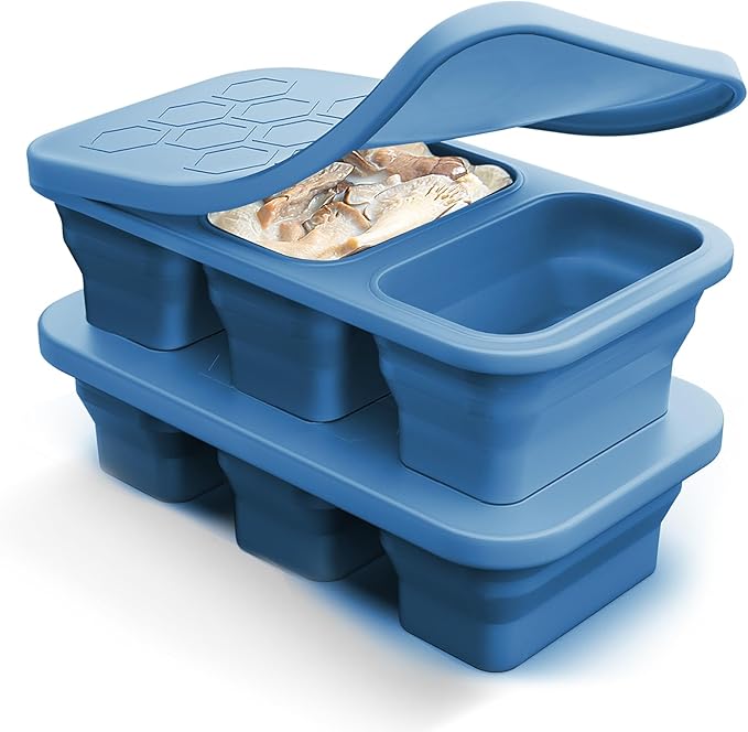 Silicone Freezer Trays with Lid, Stackable 1 Cup Silicone Soup Freezer Molds, Easy to Use Ice Cube Tray, Collapsible Freezing Molds for Meal Prep, Broth, Sauce, Leftovers, Soup Storage Gift Set