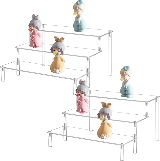 BYCY Clear 3 Tier Acrylic Cupcake Display Stand, Collection Organizer Shelf, Desserts Holder,Acrylic Display Riser for Cupcake ( 2 Pack 12â x 10.2" x 6.3" )