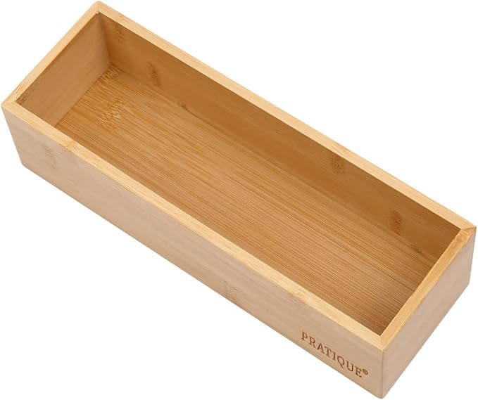 Bamboo Drawer Organizer - Kitchen Utensil Organizer Silverware Tray Cutlery Holderï¼Office Desk Supplies and Accessories (8.9x3x2.6 inch)