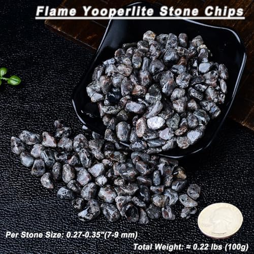 Erliway 100g Natural Flame Yooperlite Stone Crystal Chips, 7-9mm Tumbled Chips Crushed Crystal Stone, Polished Crystal Chip for Fish Tank, Healing Tumbled Chip for Reiki Jewelry Making Home Décor