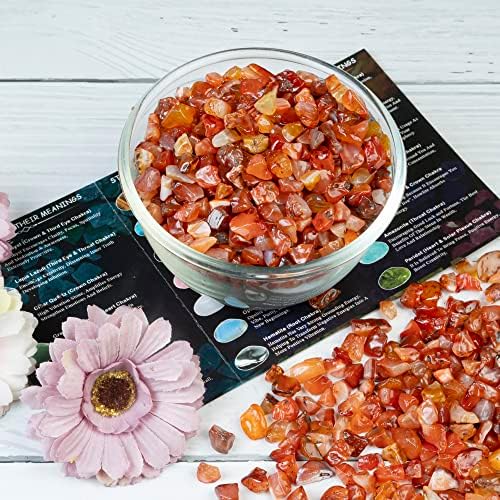 Crocon 1/2 LB Crushed Carnelian Chips Bulk Stone 1100+ Carats Natural Quartz Pieces Irregular Shape Gemstone Tumbling Cabbing Gem Mining Chakra Balancing Reiki and Crystal Healing Home Office Décor