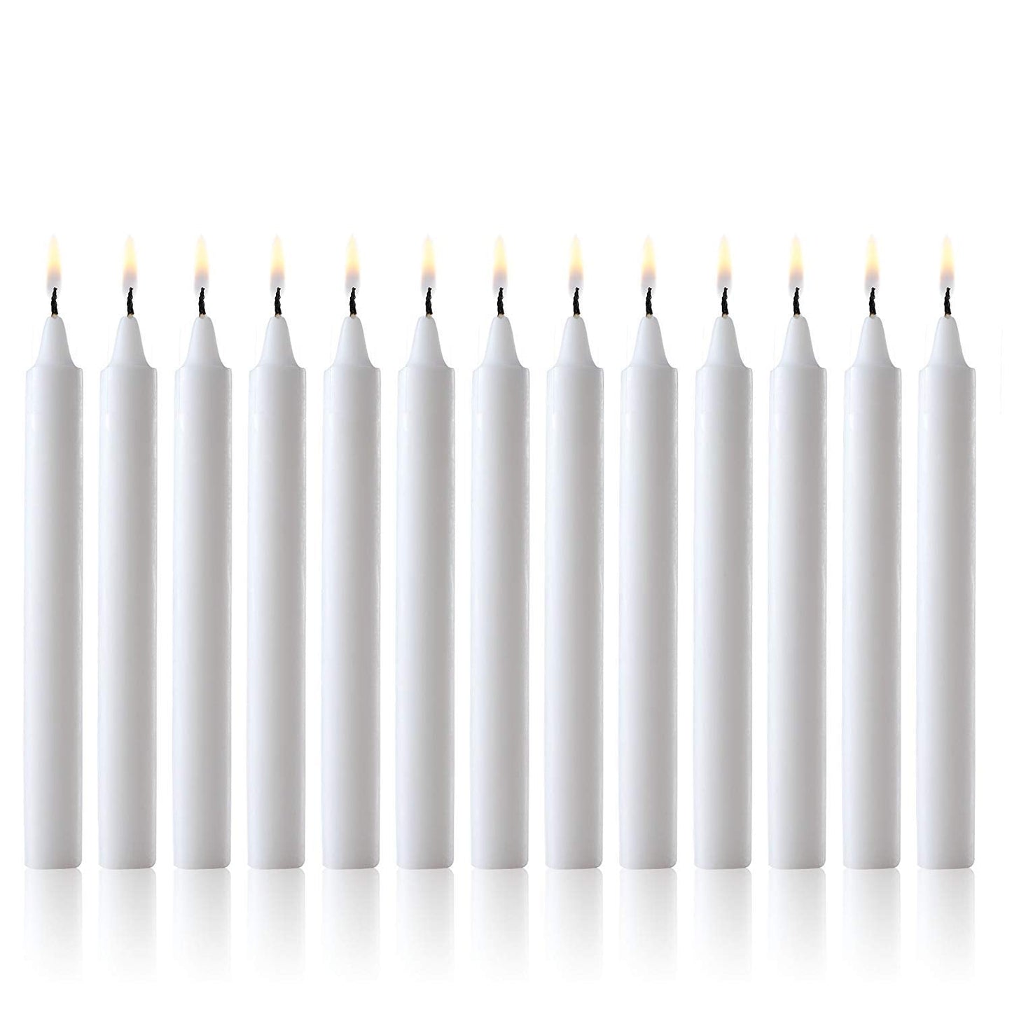 White Taper Candles - Set of 60 Dripless Chimes Candles - 4 inch Tall, 1/2 inch Diameter - 1.5 Hour Clean Burn