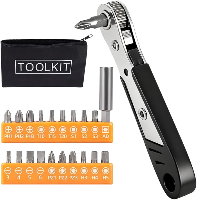 22-in-1 Right Angle Screwdrivers Set, 36-Tooth Mini Ratchet Screwdriver, 90° Offset for Tight Spaces, Multi-head screwdriver Compact for DIY/Repairs, Gifts for Men