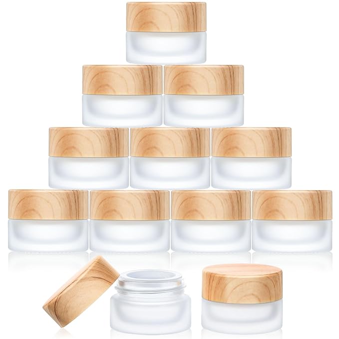 Geiserailie 10 Pieces Glass Cosmetic Containers Empty Sample Jars with Leak Proof Lids Makeup Sample Containers for Lotion Cream Cosmetic (15 Gram)